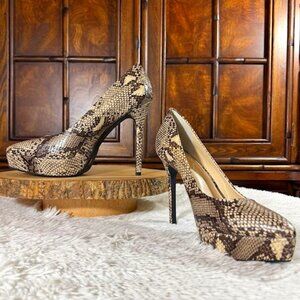 Jessica Simpson Lael Neutral Glossy Desert Snake Print Genuine Leather Platform